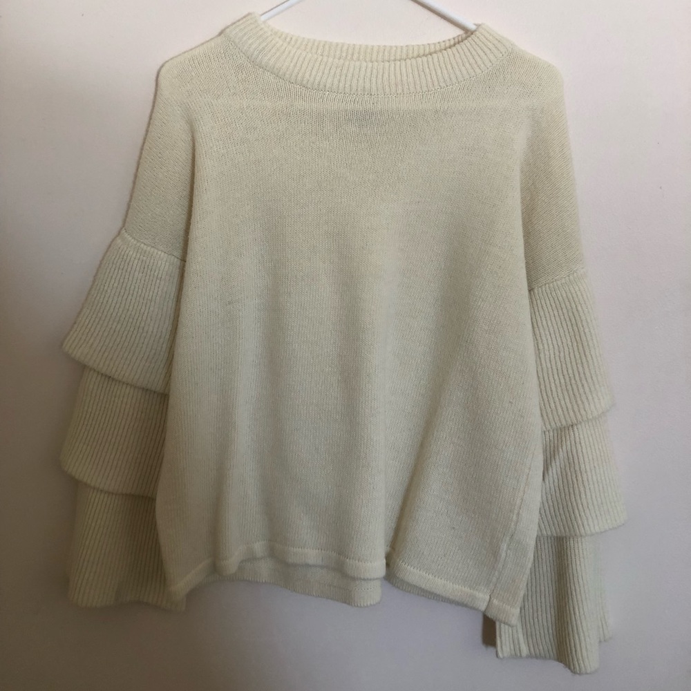 Cream Sweater with Ruffle Sleeves